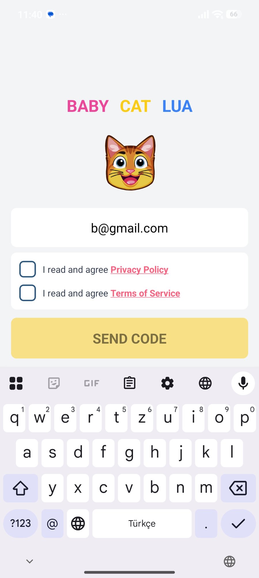 Login screen