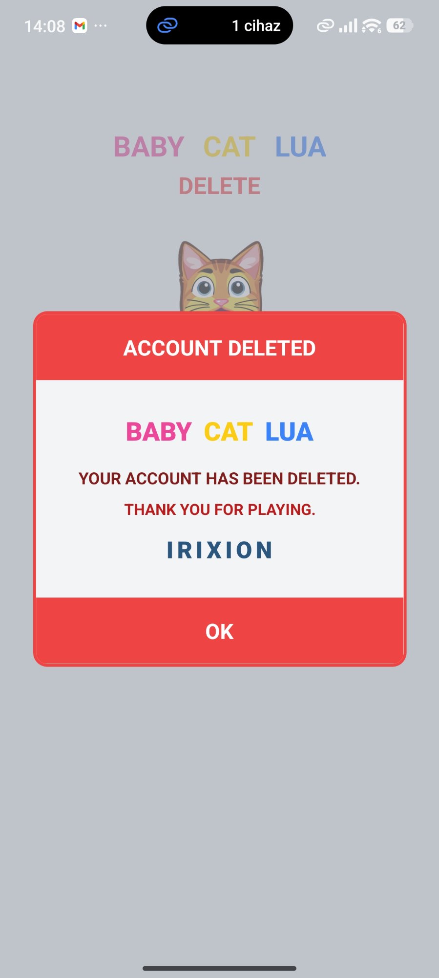 Account deleted screen